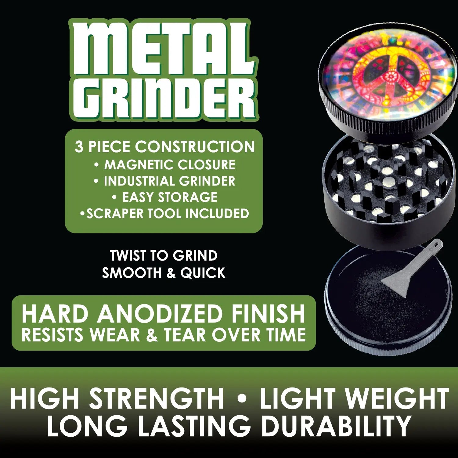 Metal 4 Piece Grinder with Dome Lid - 6 Pieces Per Retail Ready Display 26050 SMOKEZILLA