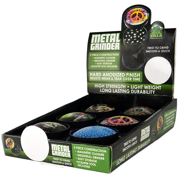 Metal 4 Piece Grinder with Dome Lid - 6 Pieces Per Retail Ready Display 26050 SMOKEZILLA