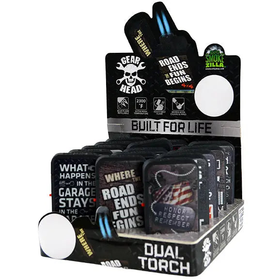 Gear Head Dual Torch Lighter - 15 Pieces Per Retail Ready Display 26076 SMOKEZILLA
