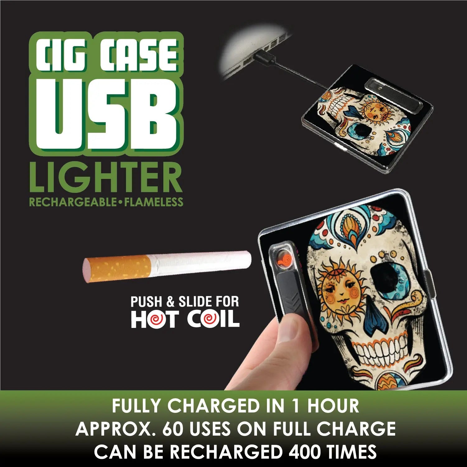 Cigarette Case with USB Coil Lighter - 6 Pieces Per Retail Ready Display 26155 SMOKEZILLA