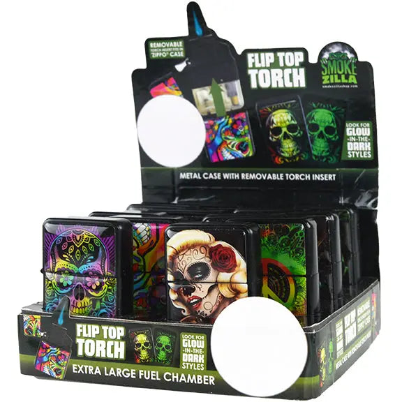 Glow in The Dark Flip Top Torch Lighter - 12 Pieces Per Retail Ready Display 26166 SMOKEZILLA