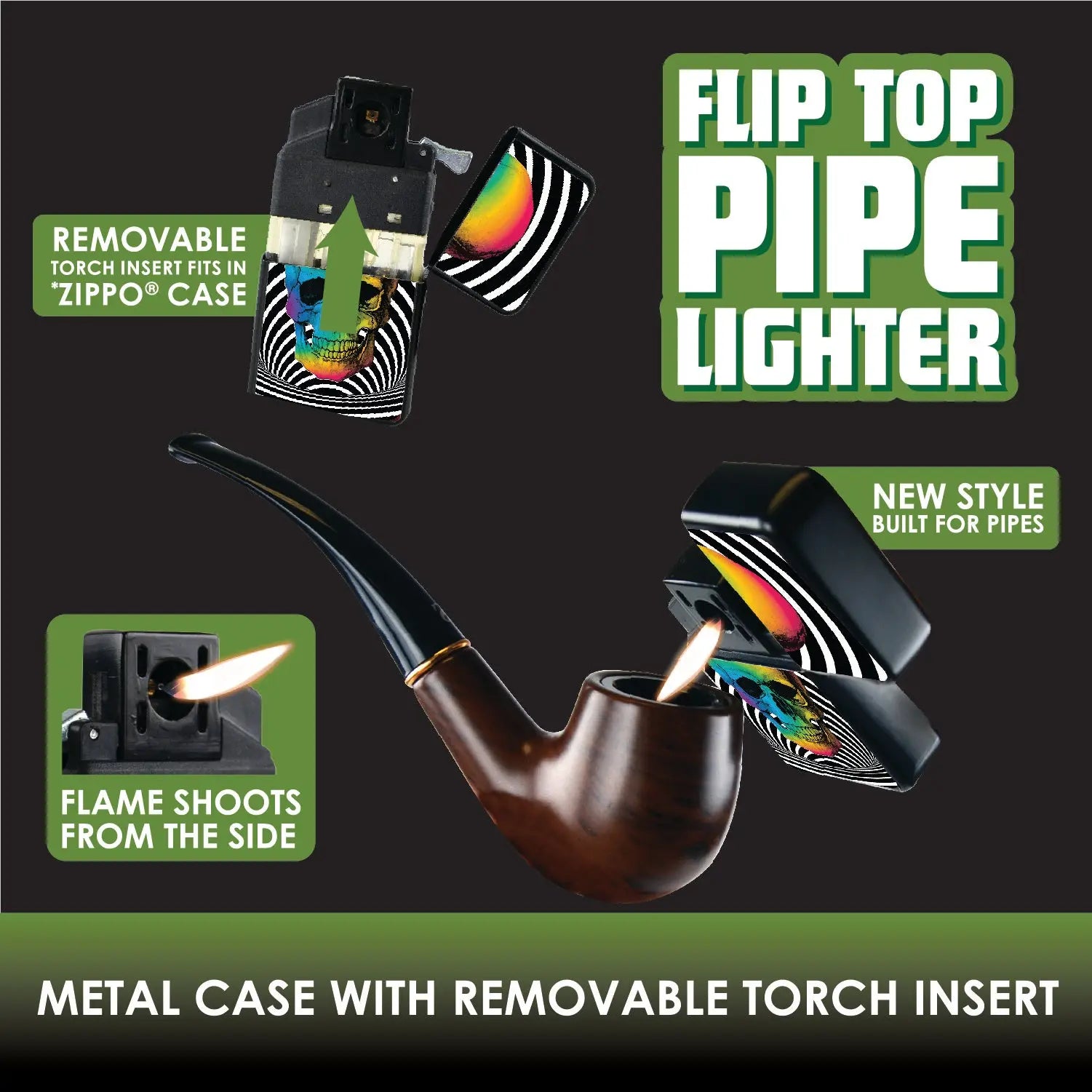 Metal Flip Top Pipe Lighter - 12 Pieces Per Retail Ready Display 26167 SMOKEZILLA
