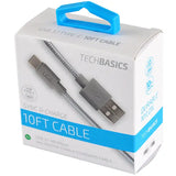 Charging Cable Tech Basics USB to USB-C 10FT - 5 Pieces Per Pack 26232 NOVELTY INC