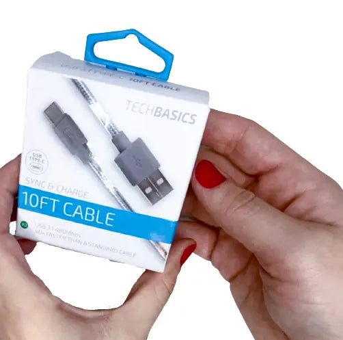 Charging Cable Tech Basics USB to USB-C 10FT - 5 Pieces Per Pack 26232 NOVELTY INC