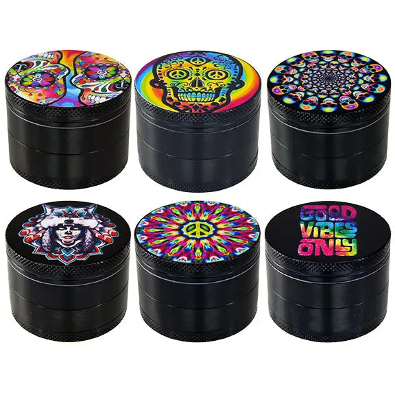 Metal 4 Piece Grinder with Printed Top - 6 Pieces Per Retail Ready Display 26439 SMOKEZILLA