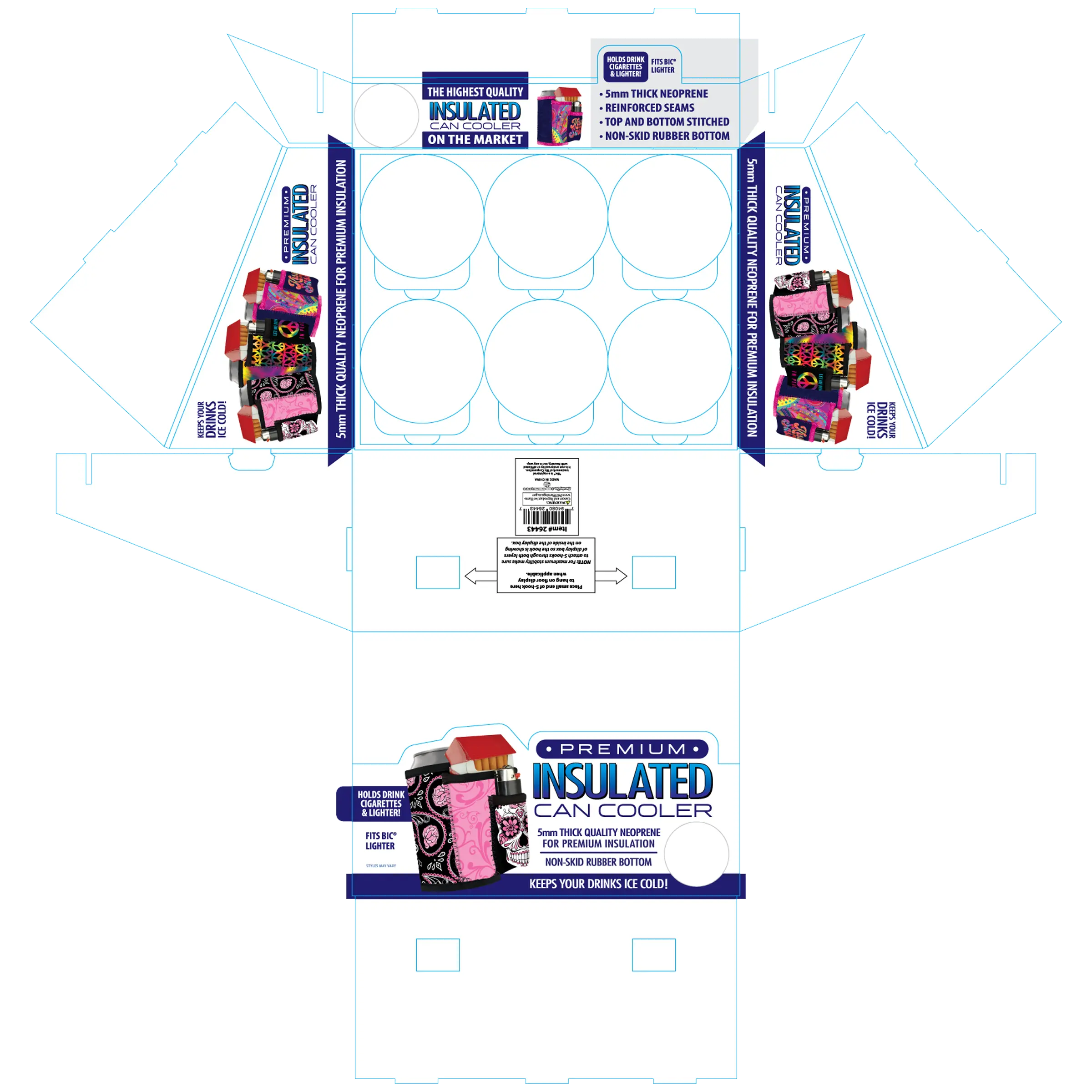 Neoprene Can and Bottle Cooler with Cigarette Pouch - 6 Pieces Per Retail Ready 26443 POLAR GEAR