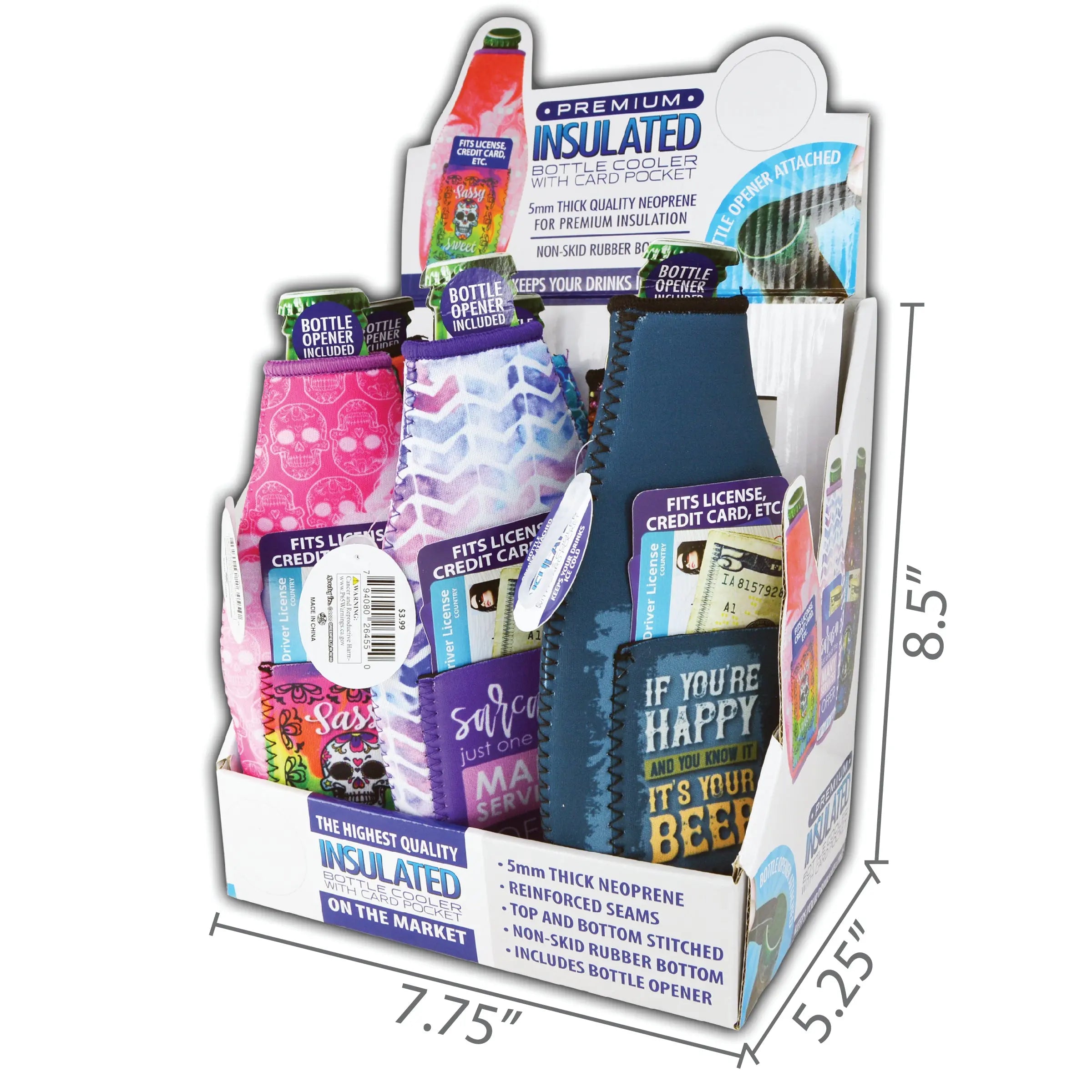 Neoprene 16 Oz bottle suit Cooler with Card Pocket - 6 Per Retail Ready Display 26455 POLAR GEAR