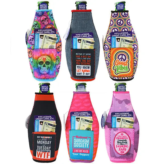 Neoprene 16 Oz bottle suit Cooler with Card Pocket - 6 Per Retail Ready Display 26457 POLAR GEAR