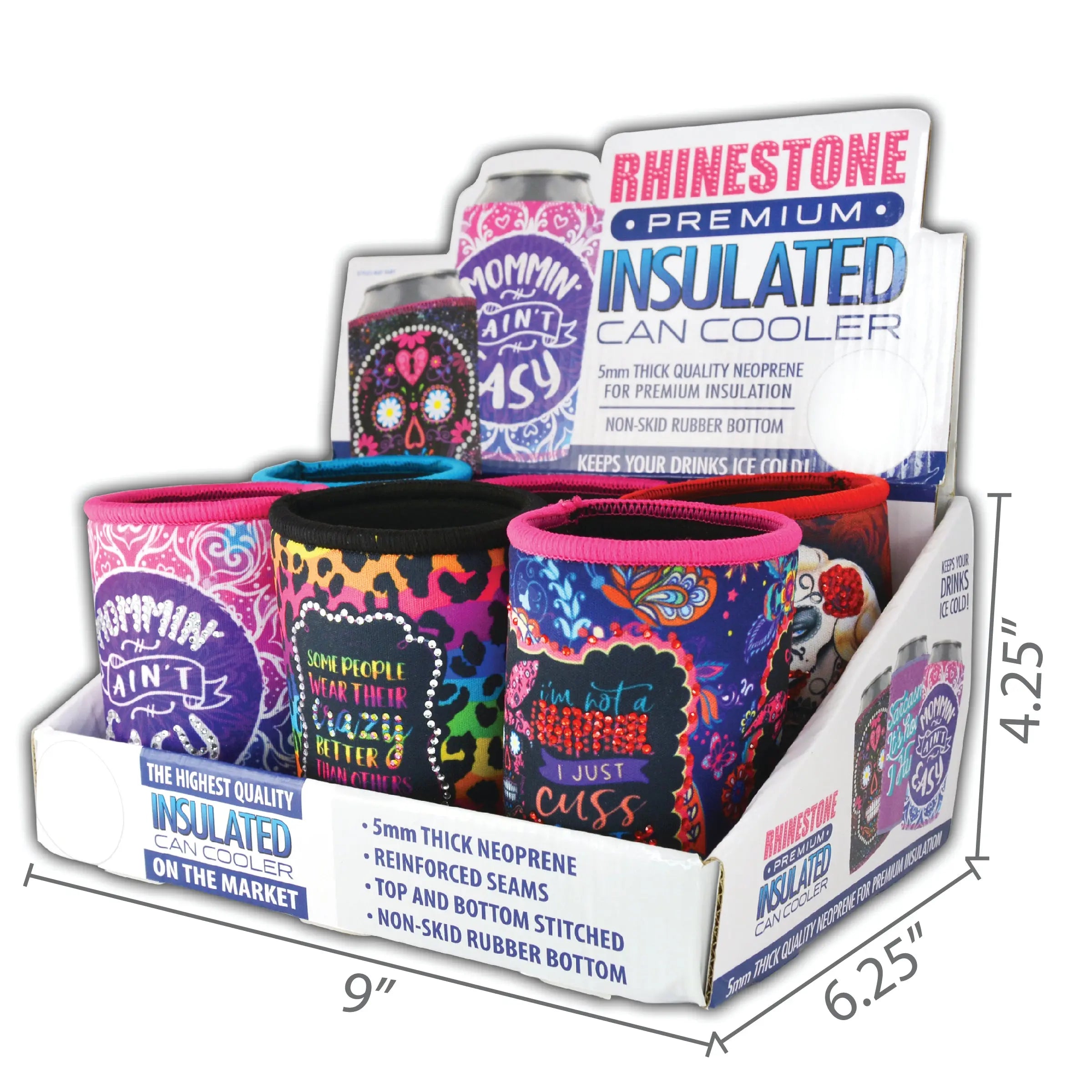 Neoprene Rhinestone Can and Bottle Cooler - 6 Per Retail Ready Display 26471 POLAR GEAR