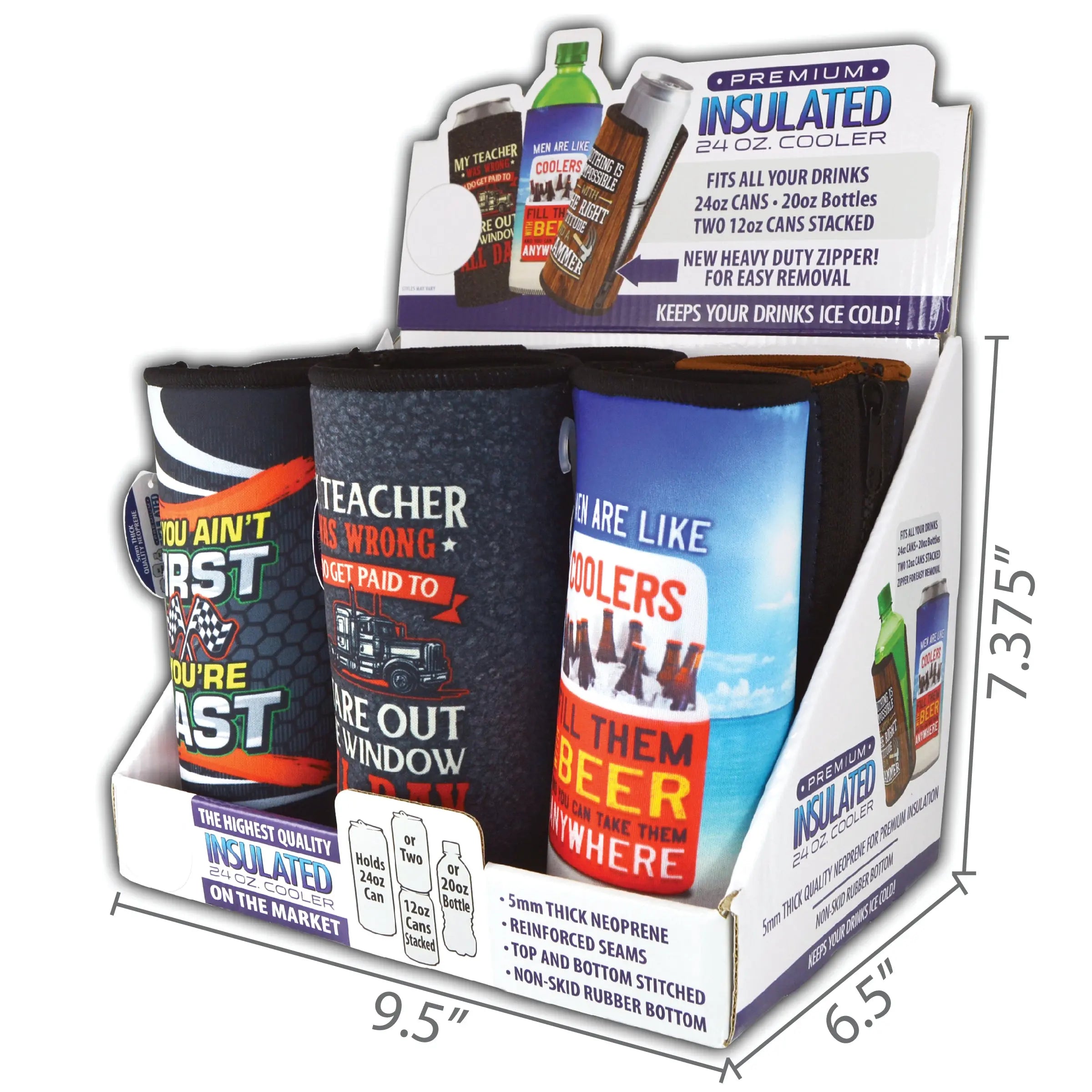 Neoprene 24 Oz Can and Bottle Cooler - 6 Pieces Per Retail Ready Display 26588 POLAR GEAR
