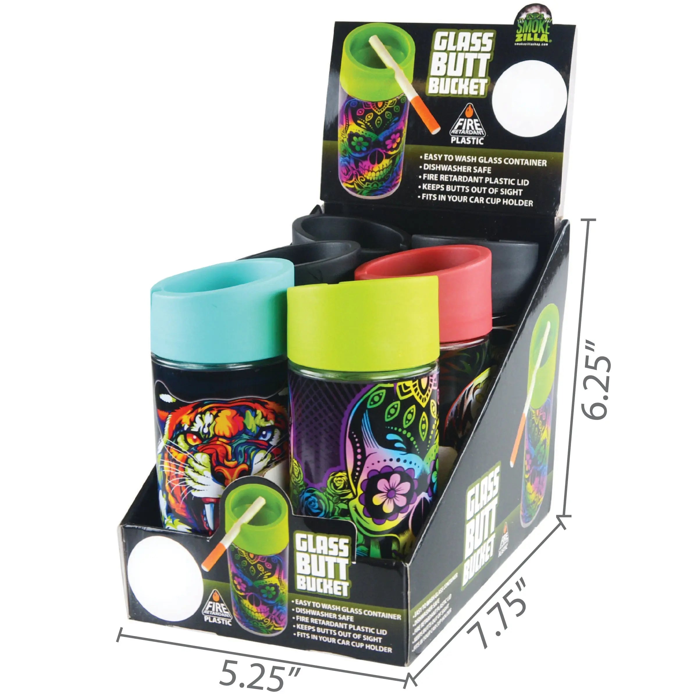 Full Print Glass Butt Bucket Ashtray - 6 Per Retail Ready Display 26636 SMOKEZILLA