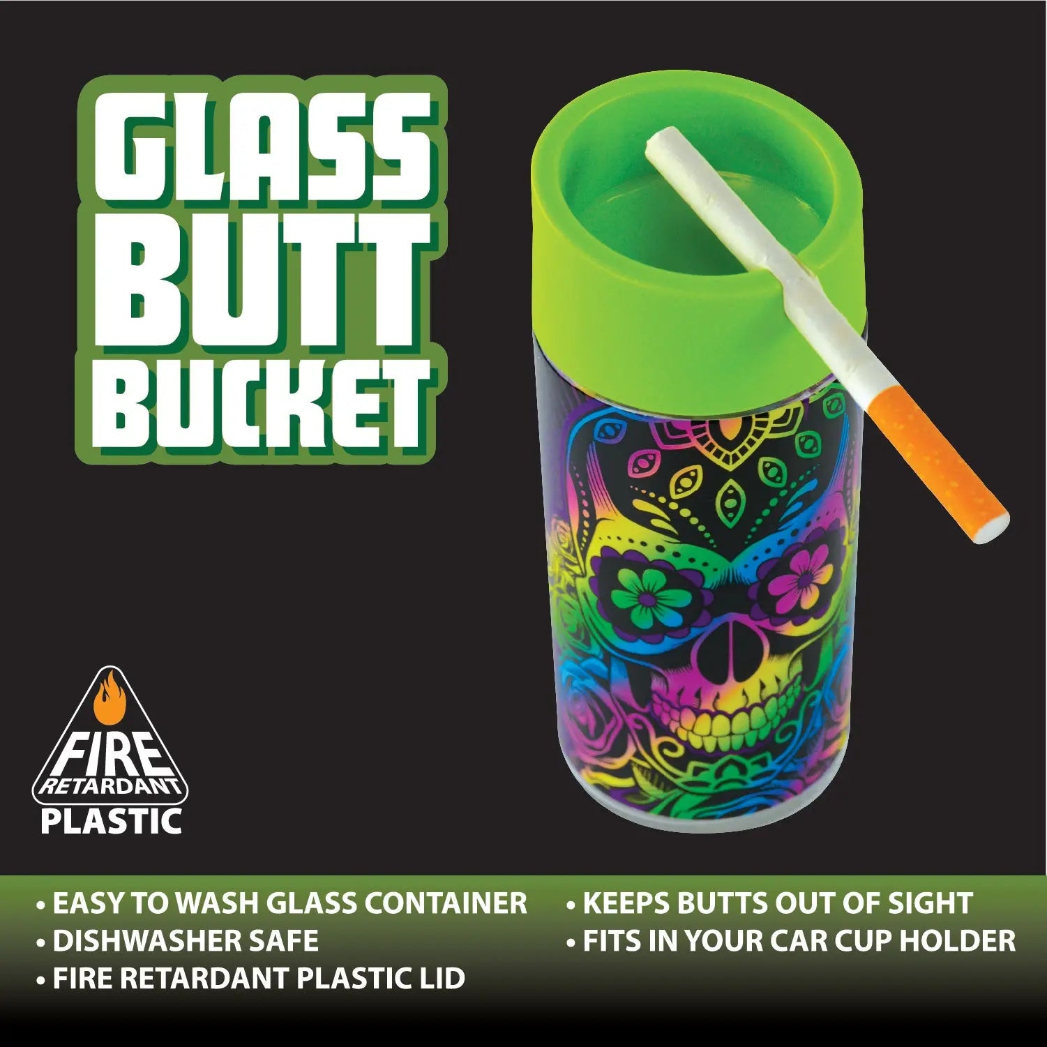 Full Print Glass Butt Bucket Ashtray - 6 Per Retail Ready Display 26636 SMOKEZILLA