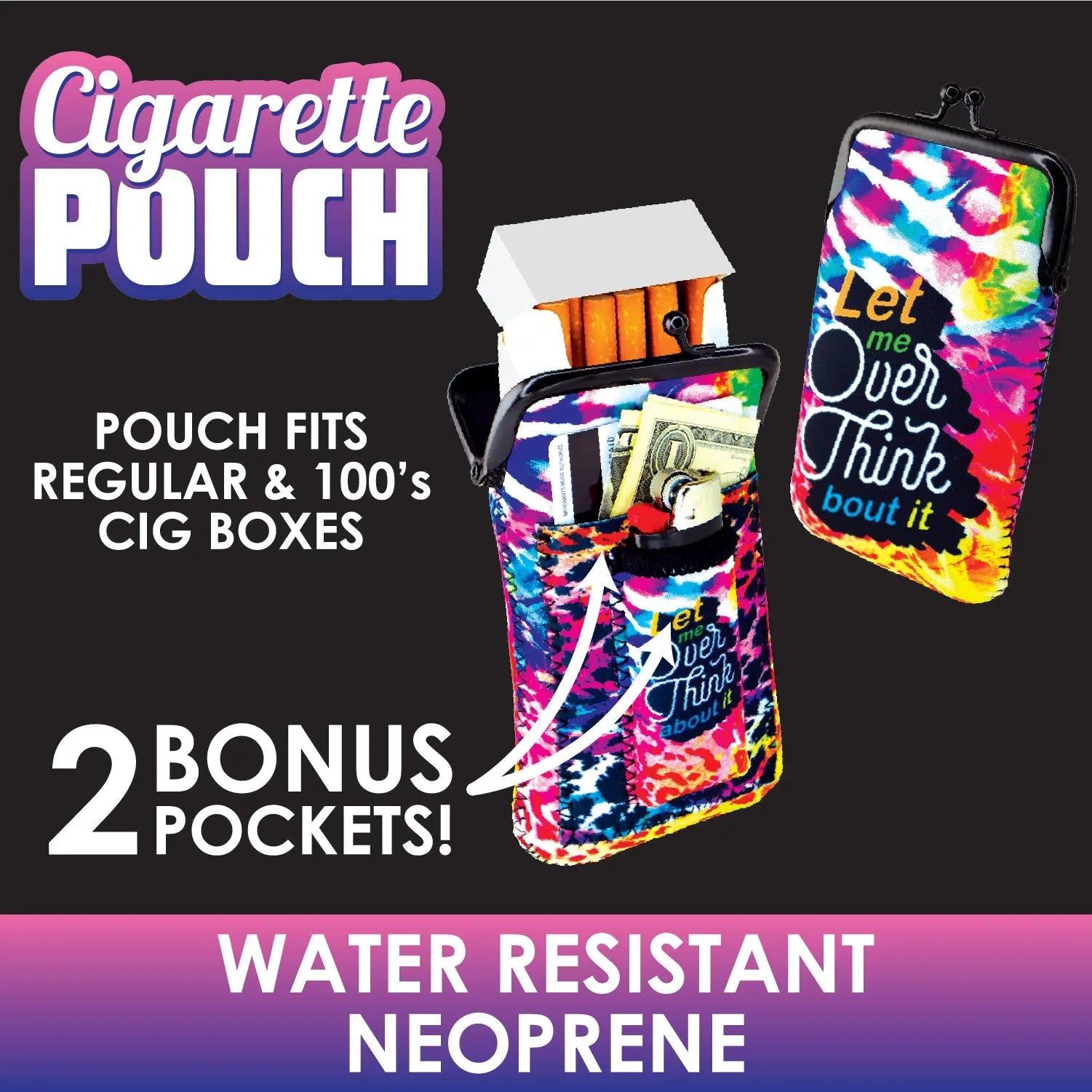 Neoprene Cigarette Pouch with Pocket - 8 Pieces Per Retail Ready Display 26659 SMOKEZILLA