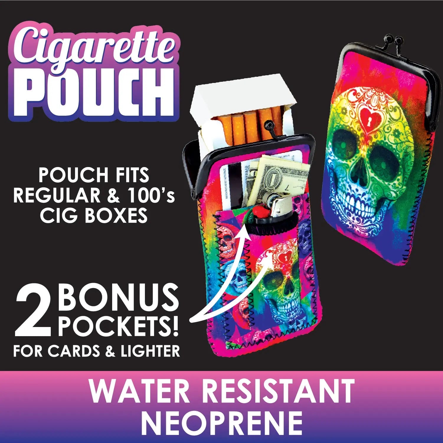 Neoprene Cigarette Pouch with Pocket - 8 Pieces Per Retail Ready Display 26661 SMOKEZILLA
