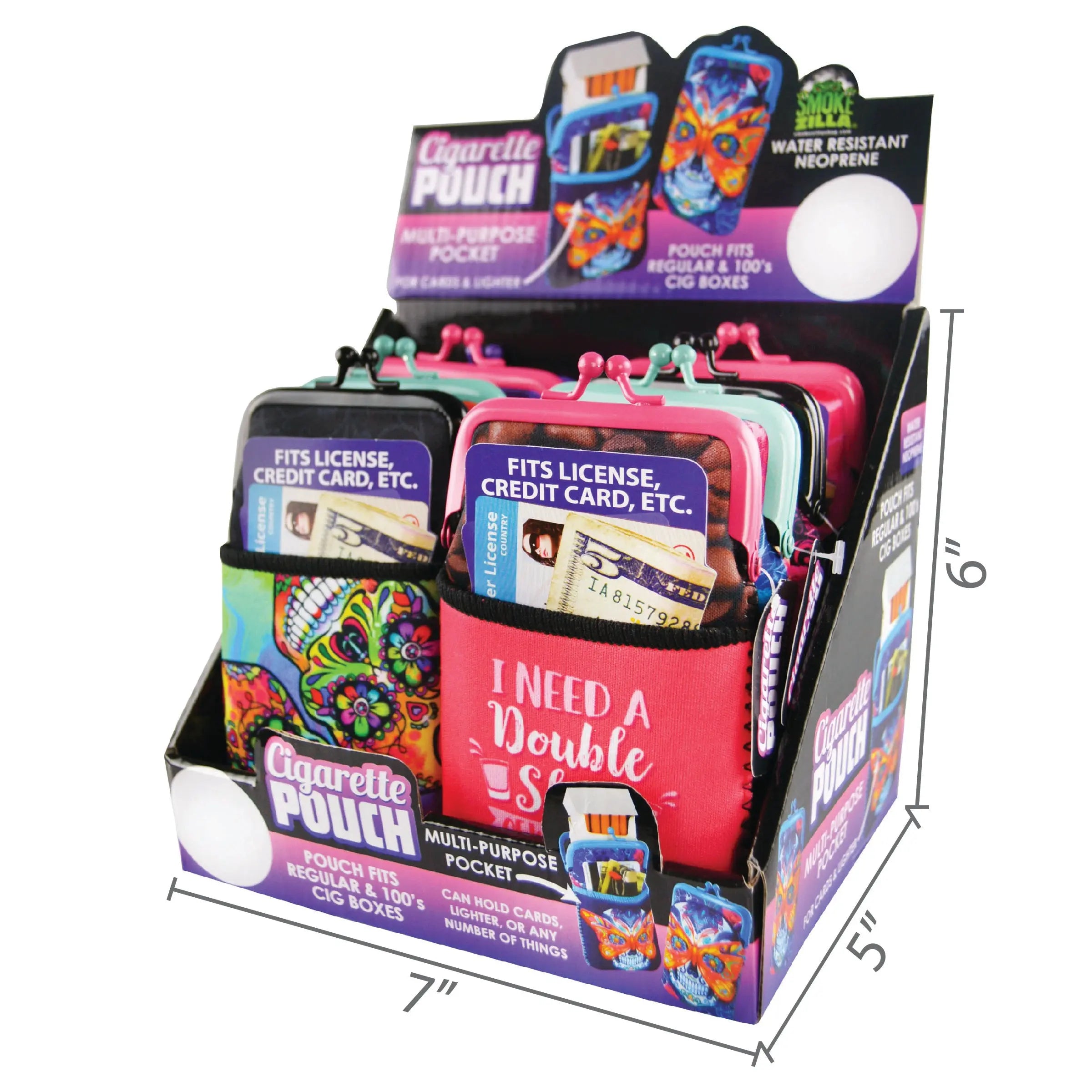 Neoprene Cigarette Pouch with Pocket - 8 Pieces Per Retail Ready Display 26663 SMOKEZILLA