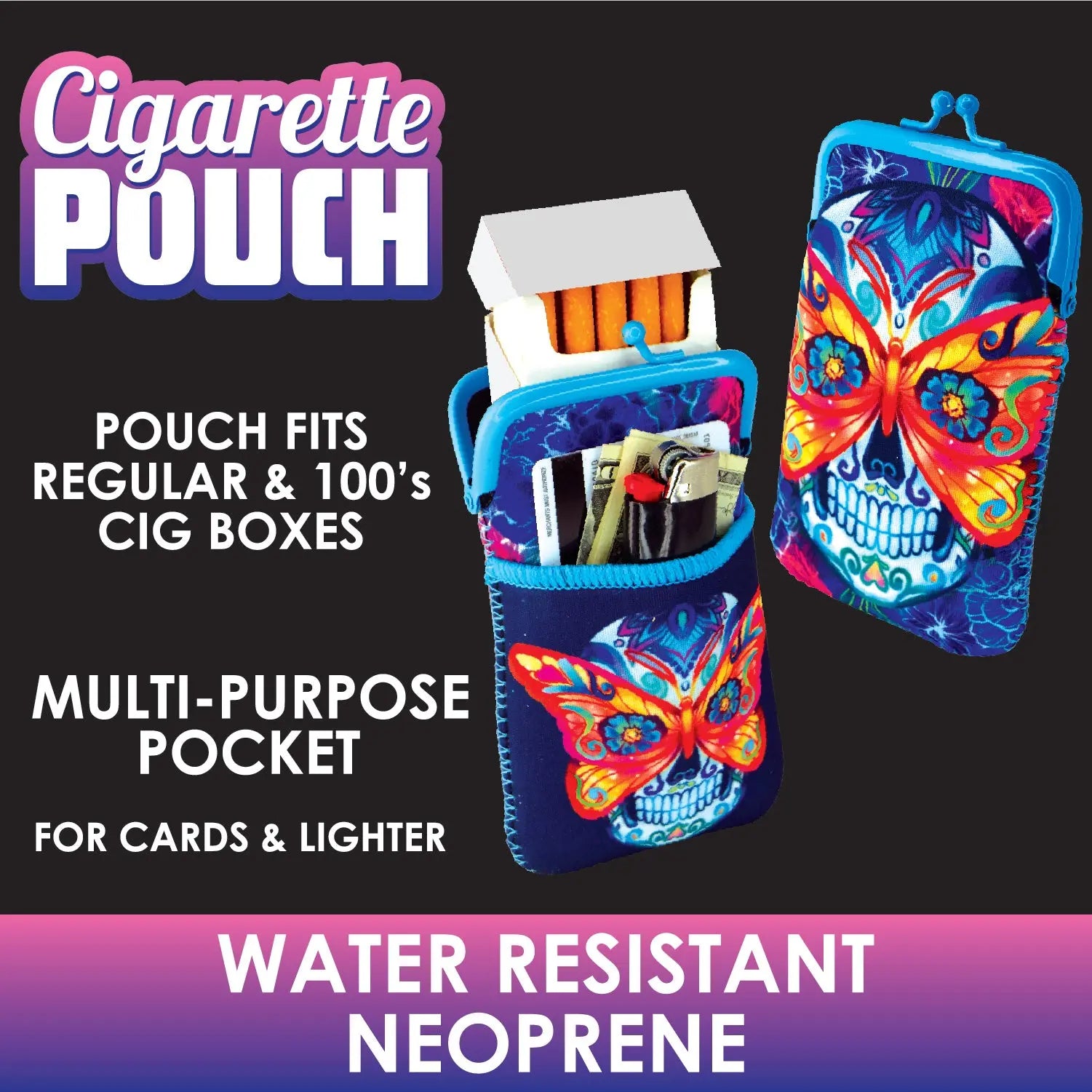 Neoprene Cigarette Pouch with Pocket - 8 Pieces Per Retail Ready Display 26663 SMOKEZILLA