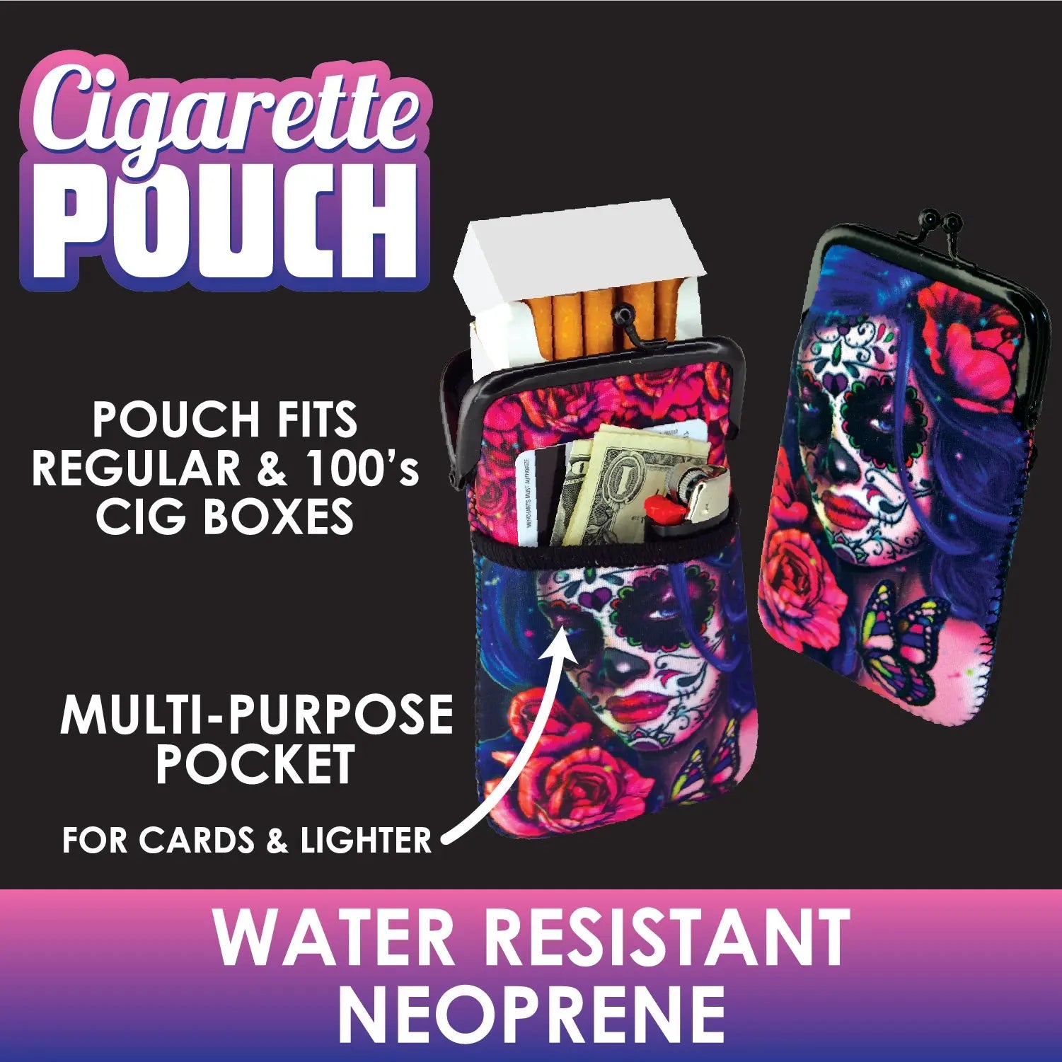 Neoprene Cigarette Pouch with Pocket - 8 Pieces Per Retail Ready Display 26667 SMOKEZILLA