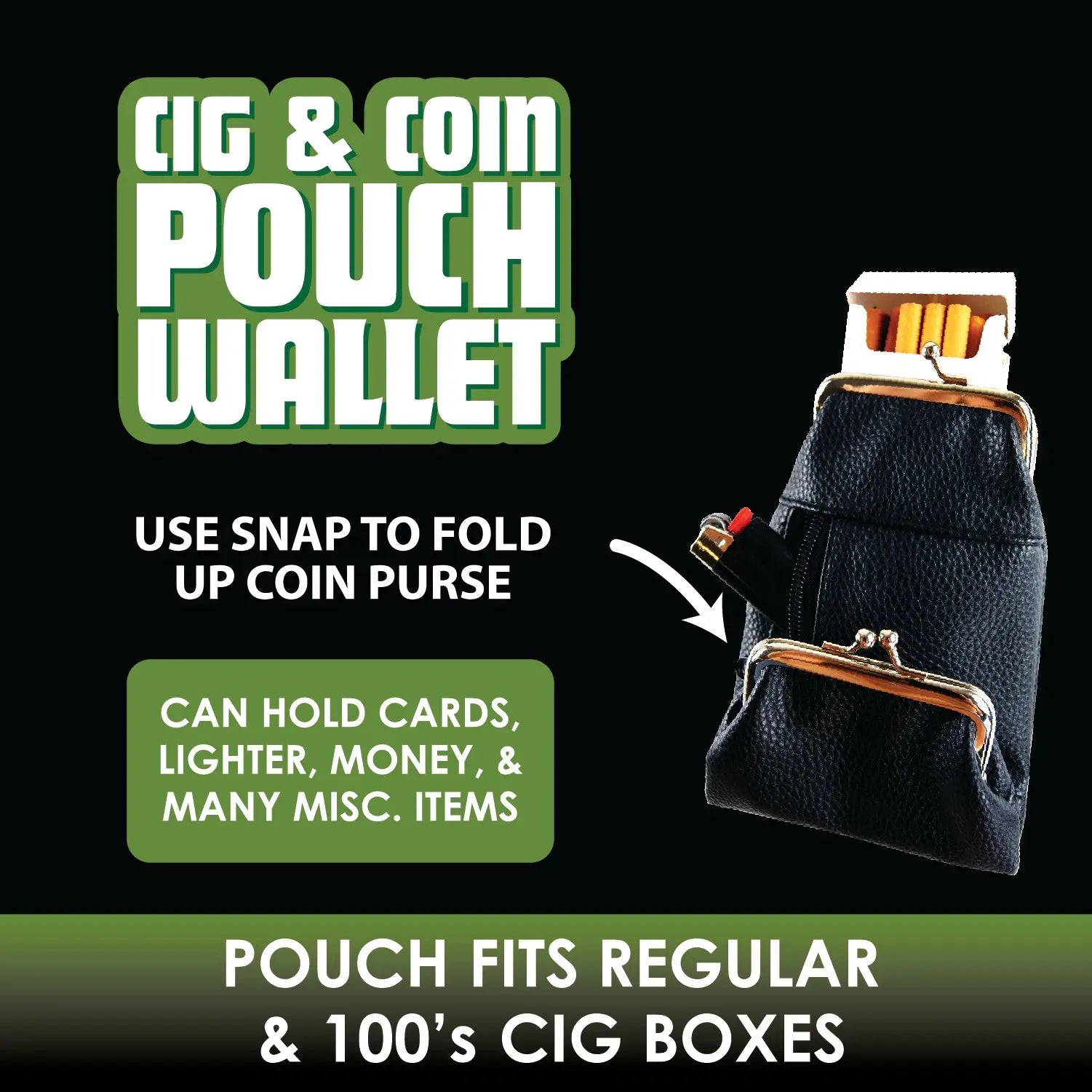 Leatherette Cigarette Pouch with Coin Wallet - 6 Pieces Per Retail Ready Display 27891 SMOKEZILLA