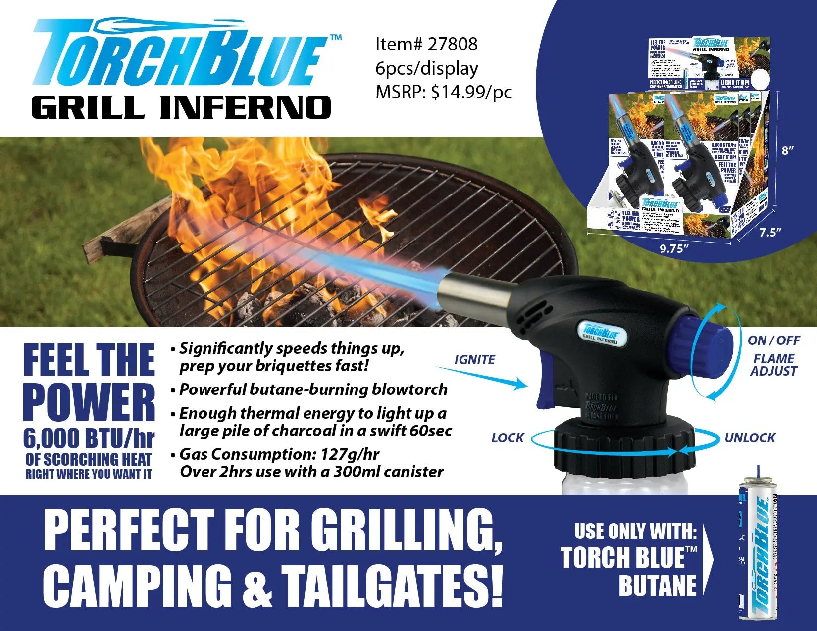 Grill Inferno Torch Head - 6 Pieces Per Retail Ready Display 27808 TORCH BLUE