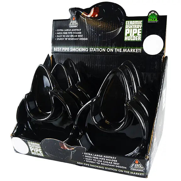 Black Ceramic Extra Large Pipe Holder Ashtray - 6 Pieces Per Retail Ready Display 28205 SMOKEZILLA
