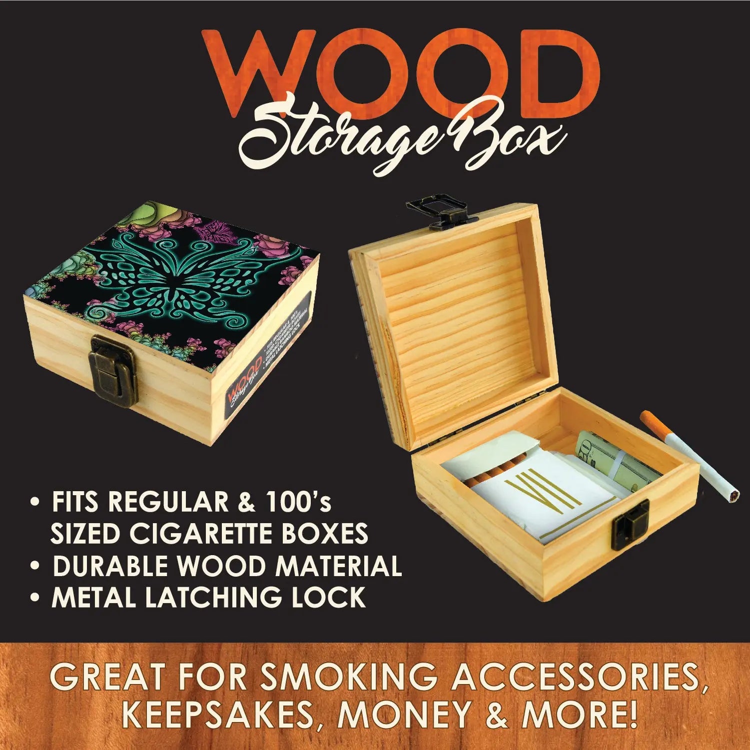 Wood Storage Box with Metal Latch - 6 Pieces Per Retail Ready Display 28208 SMOKEZILLA