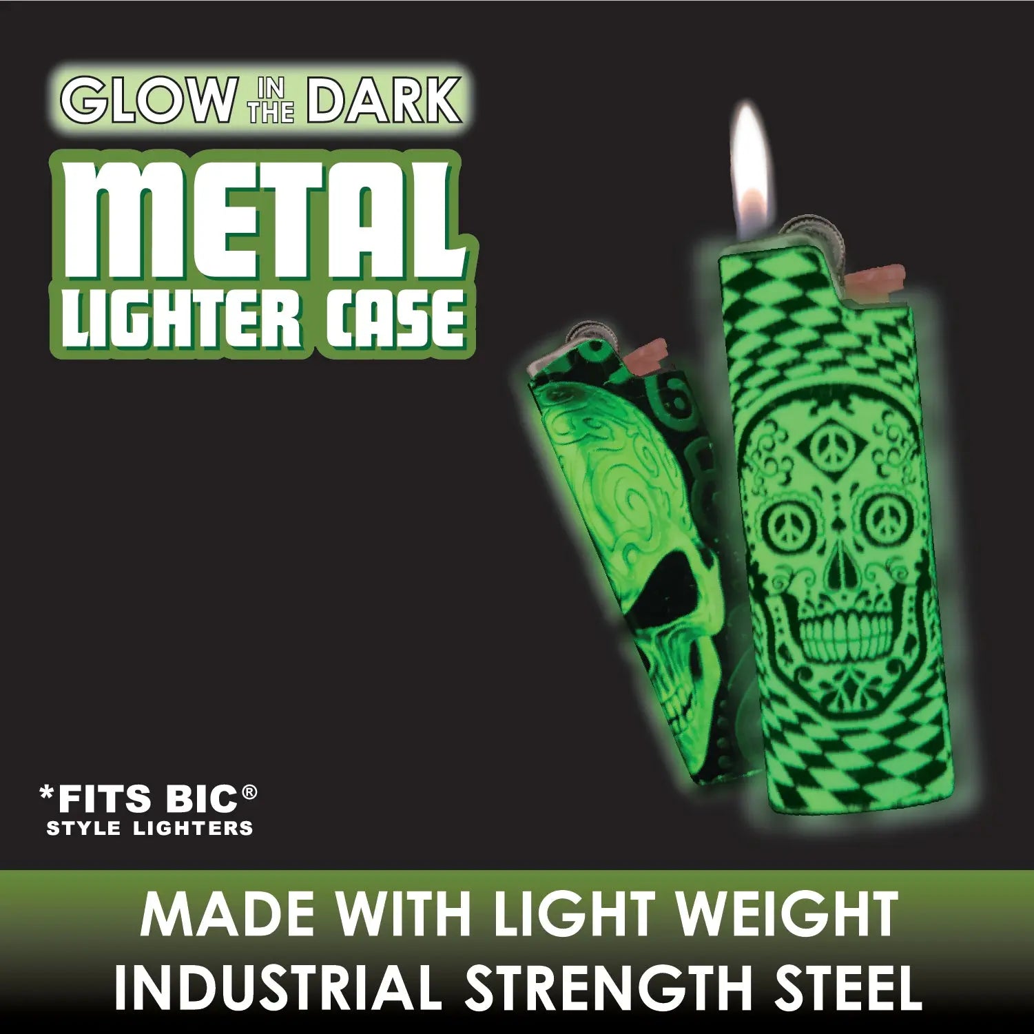 Glow in The Dark Metal Lighter Case - 12 Pieces Per Retail Ready Display 28294 SMOKEZILLA