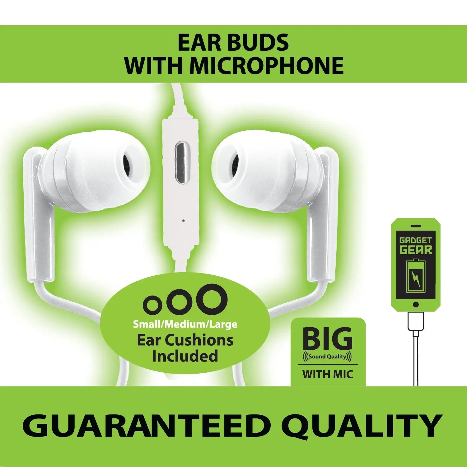 Earbuds with Auxiliary Connection and Mic - 3 Pieces Per Pack 29408 GADGET GEAR