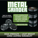 Metal 4 Piece Grinder with Printed Top - 6 Pieces Per Retail Ready Display 30015 SPICY ZILLA