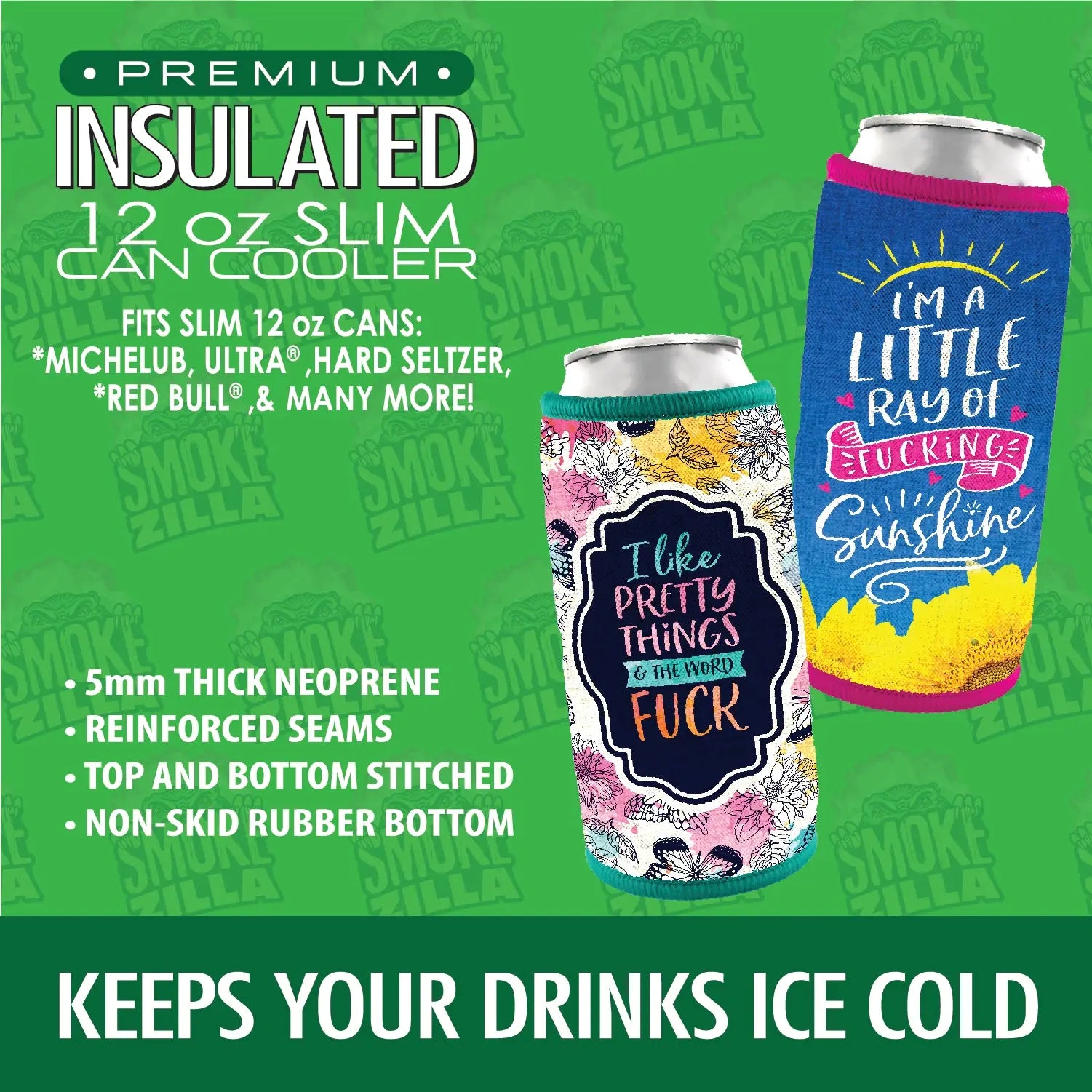 Neoprene Slim Can and Bottle Cooler - 6 Pieces Per Retail Ready Display 30021 POLAR GEAR