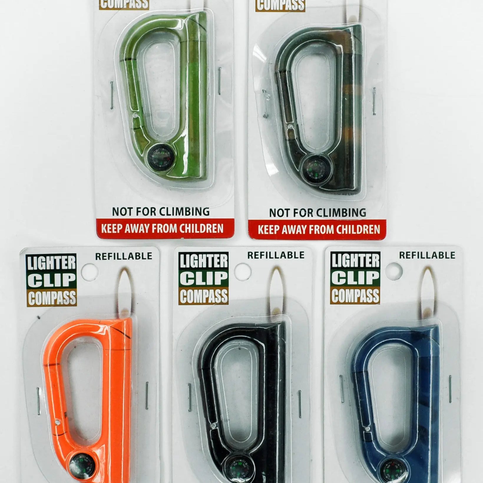 Carabineer Clip Lighter with Compass - 12 Pieces Per Retail Ready Pack 40371 NOVELTY INC