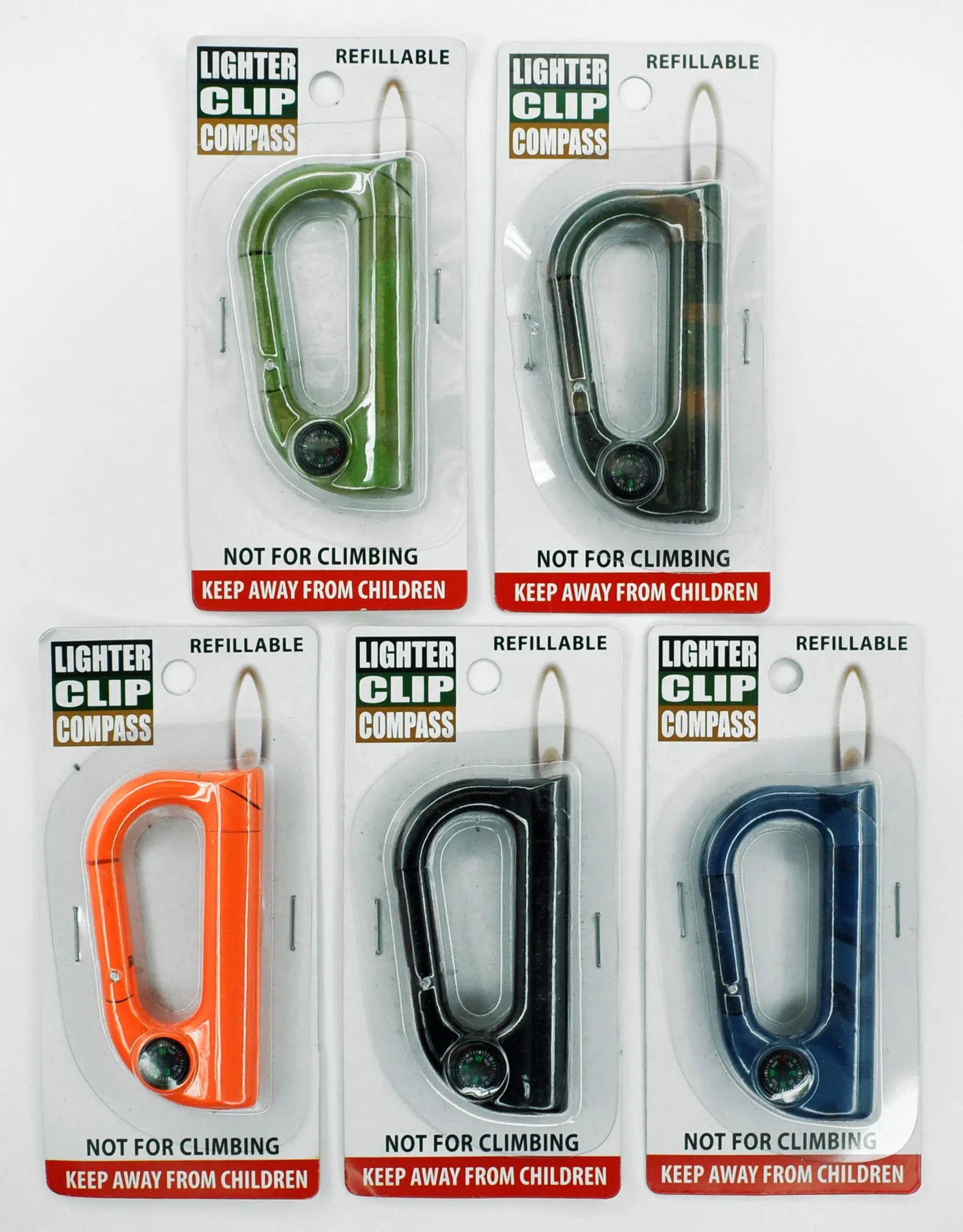 Carabineer Clip Lighter with Compass - 12 Pieces Per Retail Ready Pack 40371 NOVELTY INC