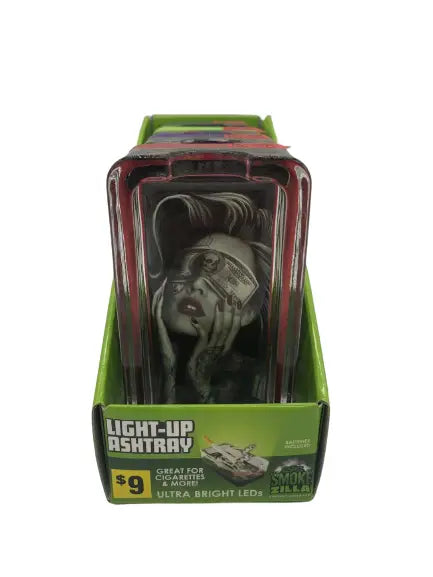 Glass Ashtray with LED Light Up Design - 4 Per Retail Ready Wholesale Display 41433 SMOKEZILLA