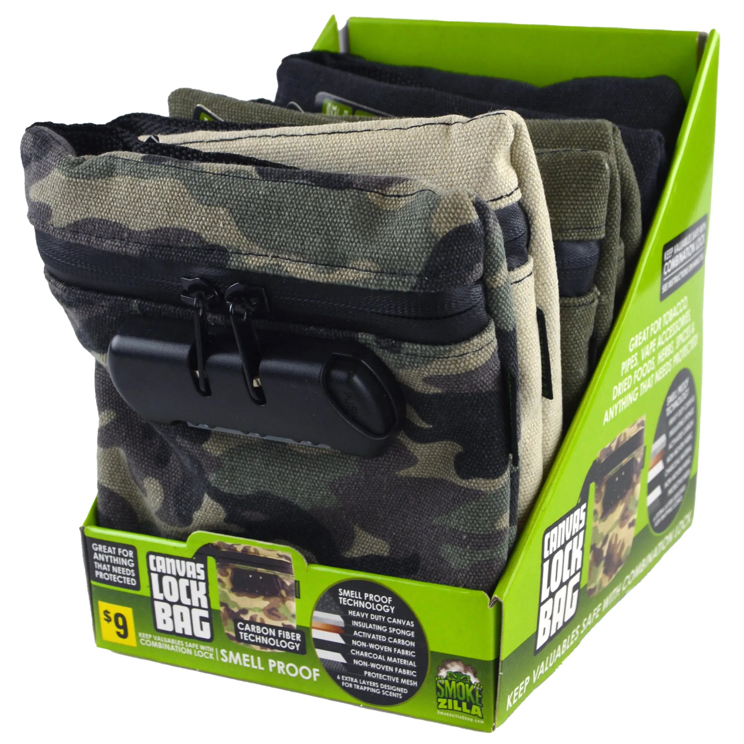 Smell Proof Canvas Lock Bag - 6 Pieces Per Retail Ready Display 41438 SMOKEZILLA