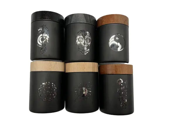 Mirrored Glass Storage Jar with Concave Wood Lid - 6 Pieces Per Retail Ready Display 23052 SMOKEZILLA