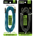 Charging Cable Braided Nylon Assortment 9FT 2.4 Amp - 12 Pieces Per Retail Ready Display 88254 GADGET GEAR