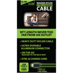 Charging Cable Braided Nylon Assortment 9FT 2.4 Amp - 12 Pieces Per Retail Ready Display 88254 GADGET GEAR