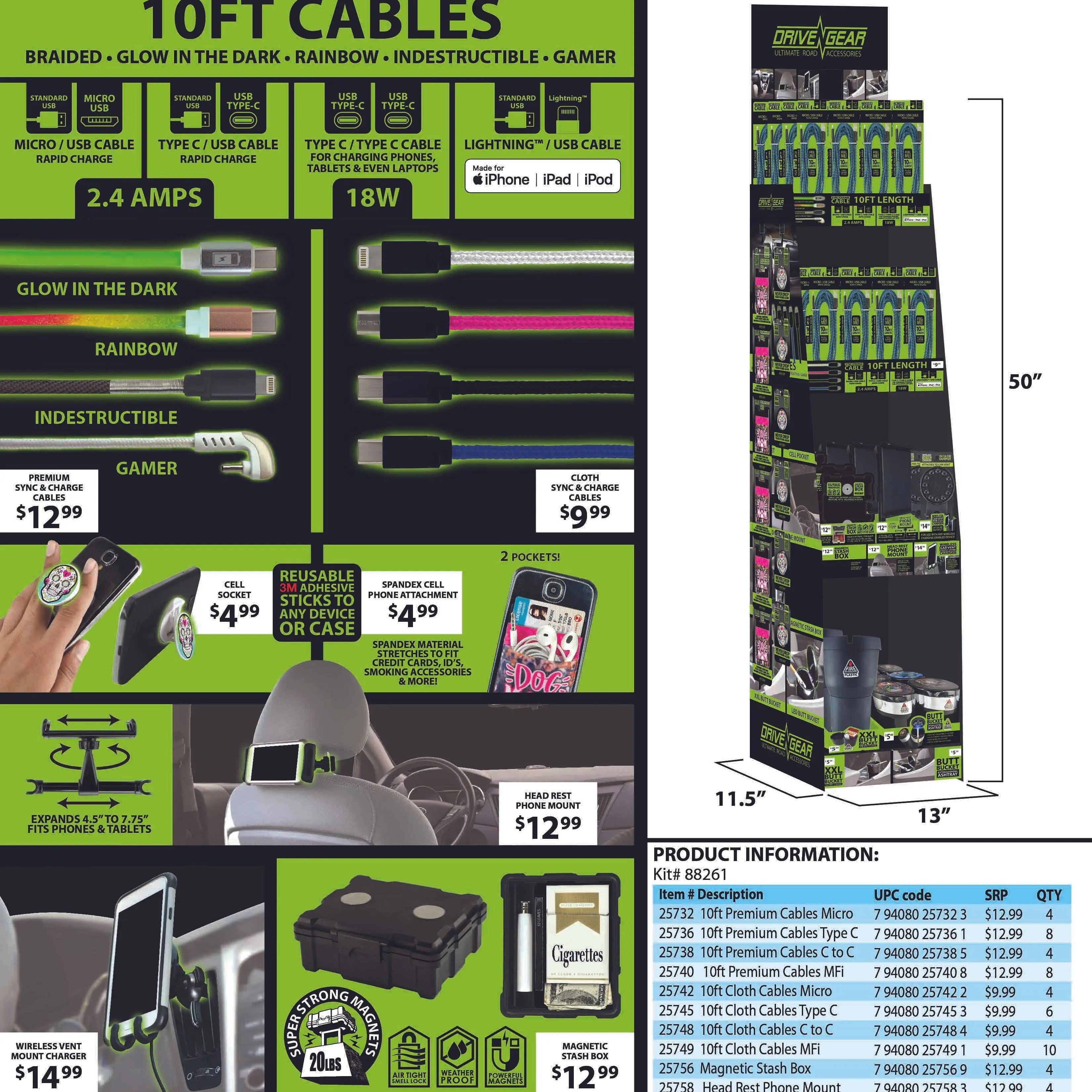 Tech and Travel Mobile Driver Assorted Floor Display - 91 Pieces Per Retail Ready Display 88261 NOVELTY INC