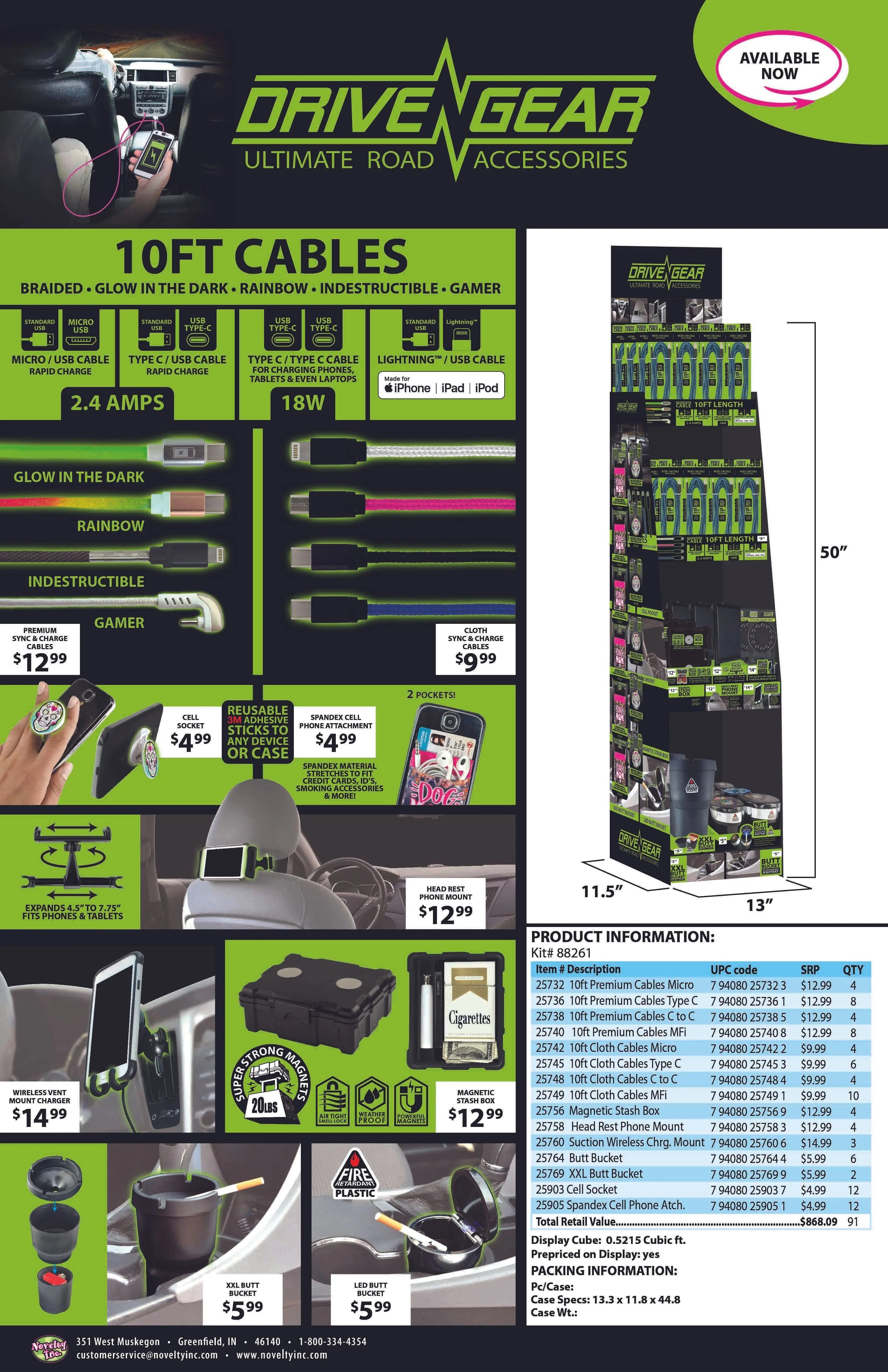 Tech and Travel Mobile Driver Assorted Floor Display - 91 Pieces Per Retail Ready Display 88261 NOVELTY INC