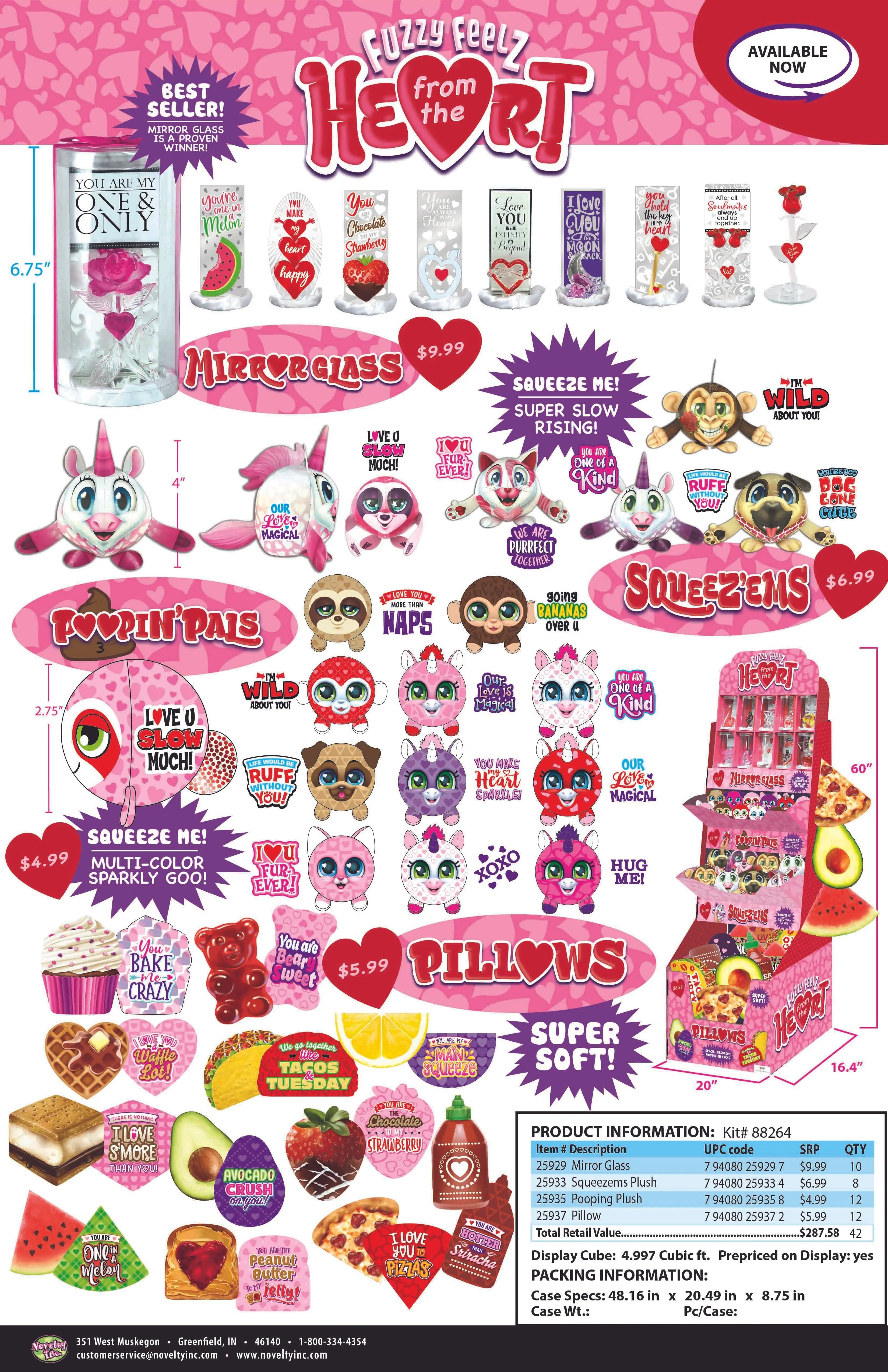 Valentine's Day Glass and Pillow Assortment Floor Display - 42 Pieces Per Retail Ready Display 88264 KIPP BROTHERS