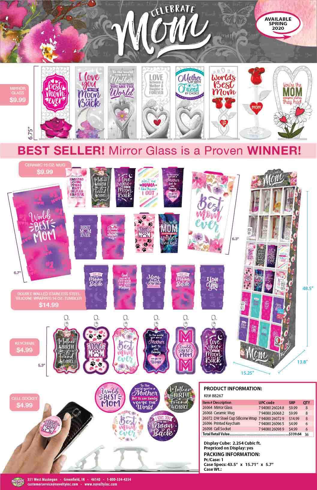 Mother's Day Celebrate Mom Assortment Floor Display - 36 Pieces Per Retail Ready Display 88267 NOVELTY INC