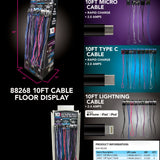 10FT Basic Sync and Charge Cable Assortment - 24 Pieces Per Retail Ready Display 88268 NOVELTY INC