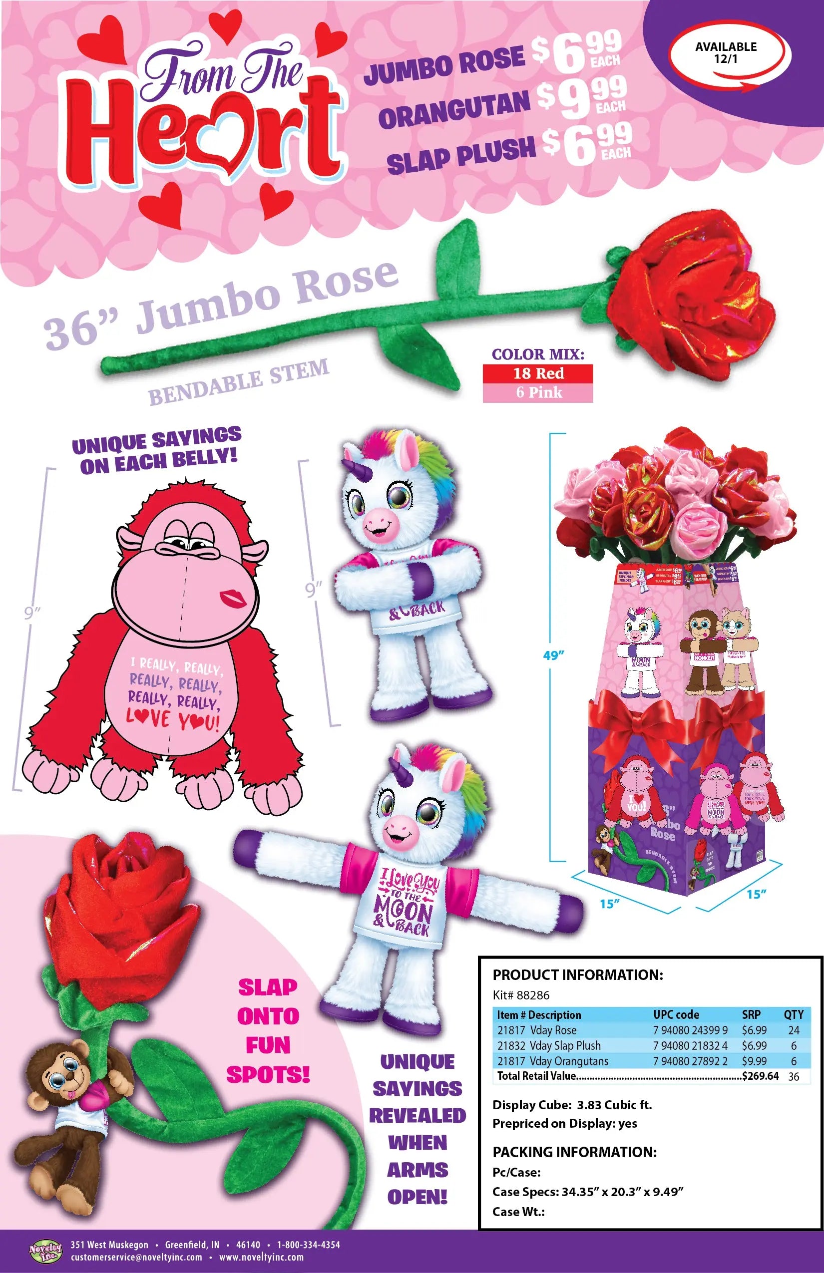 Valentine's Day From The Heart Assortment Floor Display - 36 Pieces Per Retail Ready Display 88286 KIPP BROTHERS