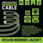 Charging Cable Indestructible Assortment 10FT 2.4 Amp - 6 Pieces Per Retail Ready Display 88294 GADGET GEAR