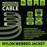 Charging Cable Indestructible Assortment 10FT 2.4 Amp - 6 Pieces Per Retail Ready Display 88294 GADGET GEAR