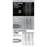10FT Charging Cable Refill Kit Assortment - 24 Pieces Per Pack 88306 GADGET GEAR