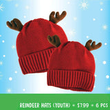 Christmas Antler Kids Winter Knit Hat Beanie with Merchandising Strip - 6 Pieces Per Retail Ready Display 41600 NOVELTY INC