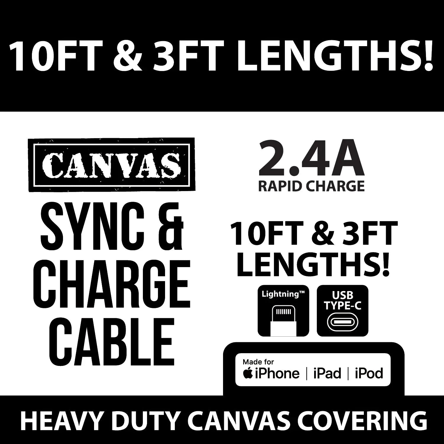 Canvas Charging Cable Assortment - 12 Pieces Per Retail Ready Display 88346 GADGET GEAR
