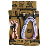 Tie Dye Canvas Charging Cable Assortment - 12 Pieces Per Retail Ready Display 88353 GADGET GEAR