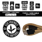 Hemp Charging Cable Assortment - 12 Pieces Per Retail Ready Display 88354 NOVELTY INC