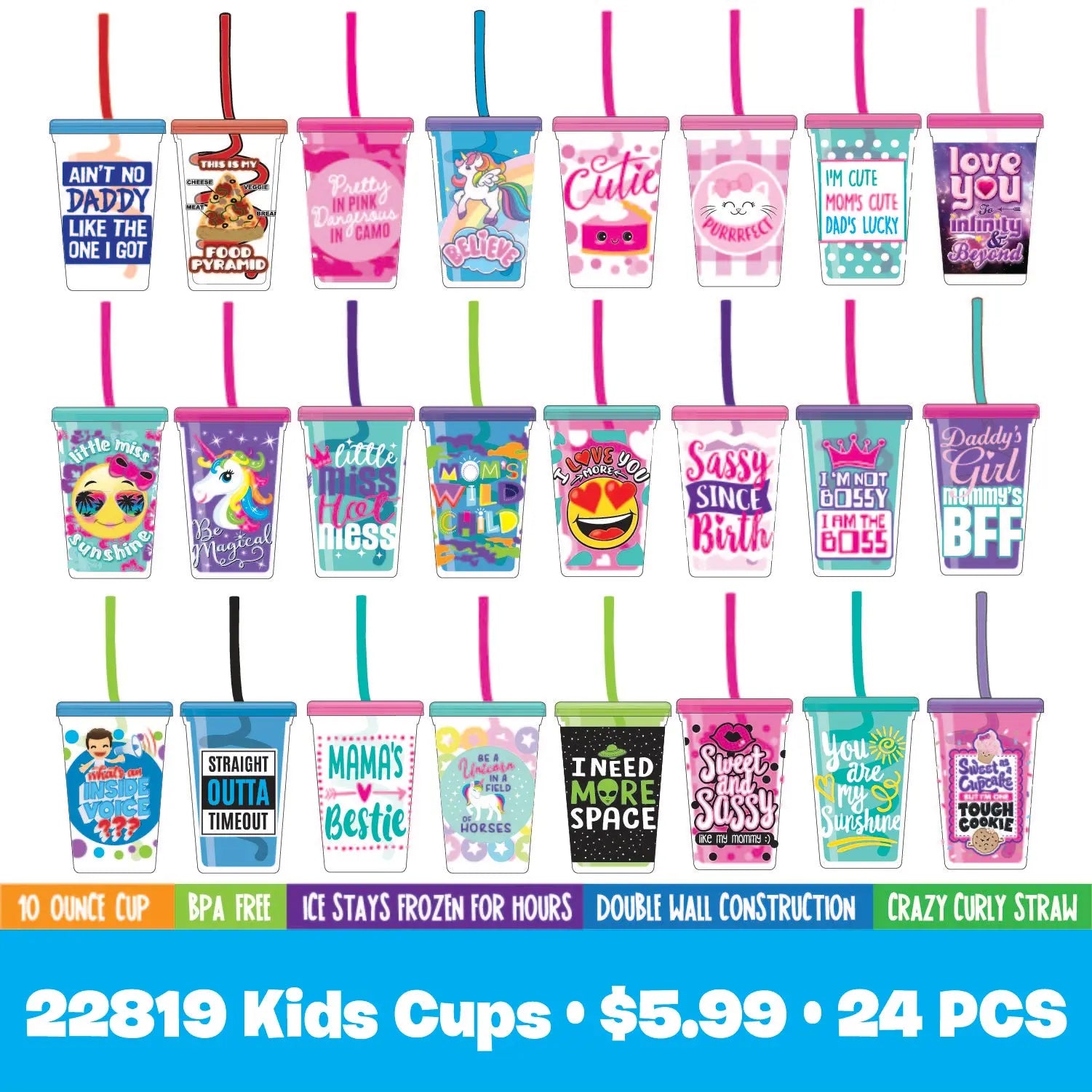 10 oz Kids Cup with Straw and Plush Assortment Floor Display - 36 Pieces Per Retail Ready Display  88364 KIPP BROTHERS